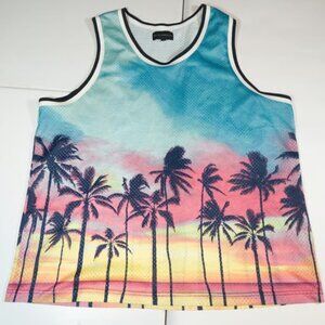 No Boundaries Men’s Size XXL Mesh Tank Multicolored With Palm Trees